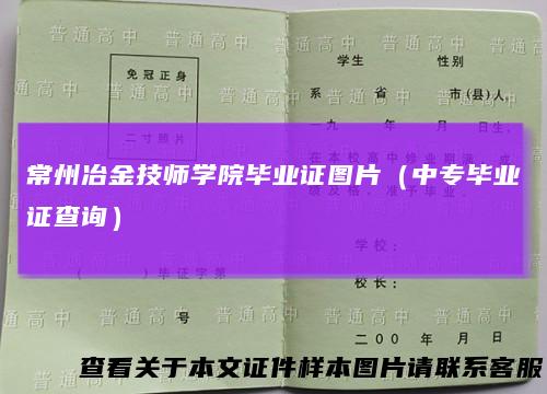 常州冶金技师学院毕业证图片(中专毕业证查询)