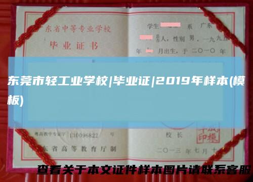 东莞市轻工业学校|毕业证|2019年样本(模板)