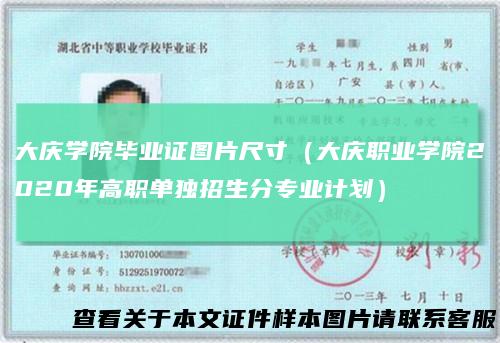 大庆学院毕业证图片尺寸(大庆职业学院2020年高职单独招生分专业计划)