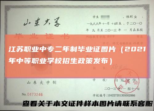 江苏职业中专二年制毕业证图片（2021年中等职业学校招生政策发布）