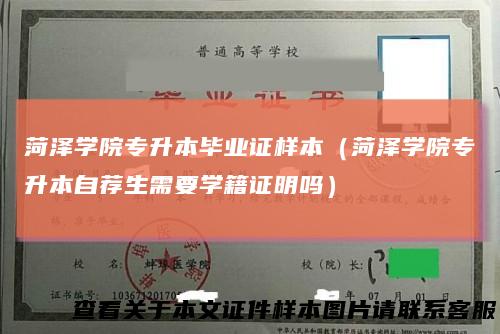 菏泽学院专升本毕业证样本(菏泽学院专升本自荐生需要学籍证明吗)