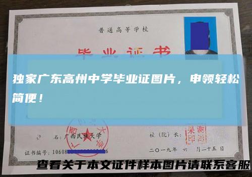 独家广东高州中学毕业证图片,申领轻松简便!
