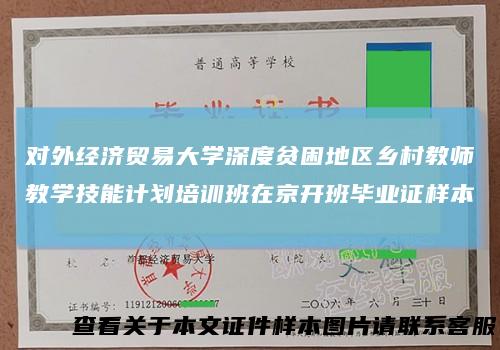 对外经济贸易大学深度贫困地区乡村教师教学技能计划培训班在京开班毕业证样本