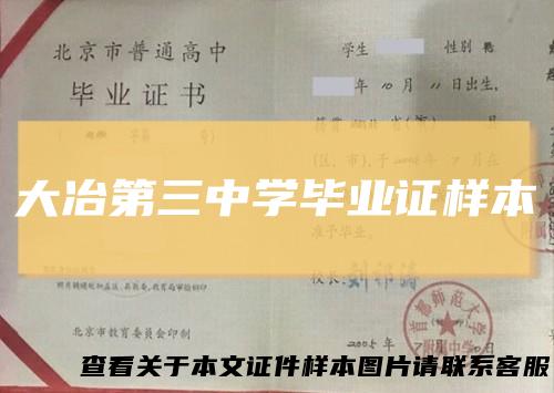 大冶第三中学毕业证样本