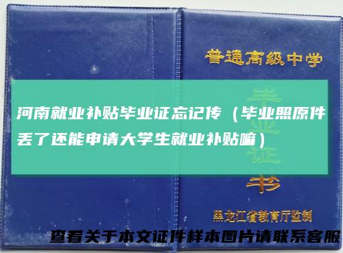 河南就业补贴毕业证忘记传（毕业照原件丢了还能申请大学生就业补贴嘛）