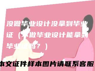 没做毕业设计没拿到毕业证(不做毕业设计能拿到毕业证吗?)