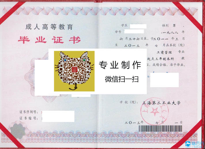 上海第二工业大学毕业证样本