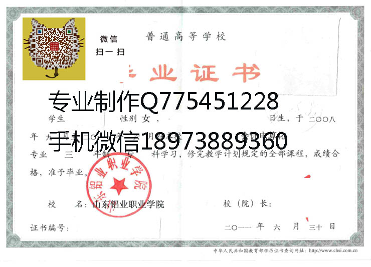 山东铝业职业学院毕业证样本