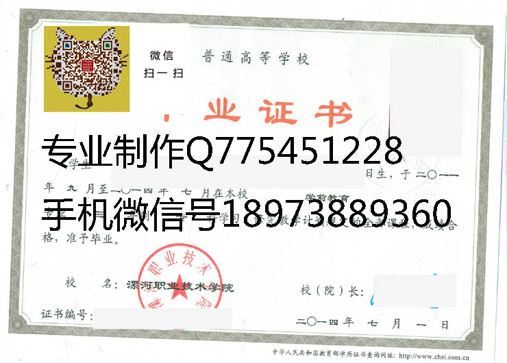 漯河职业技术学院毕业证样本