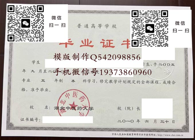湖北中医药大学历届毕业证样本模版图片
