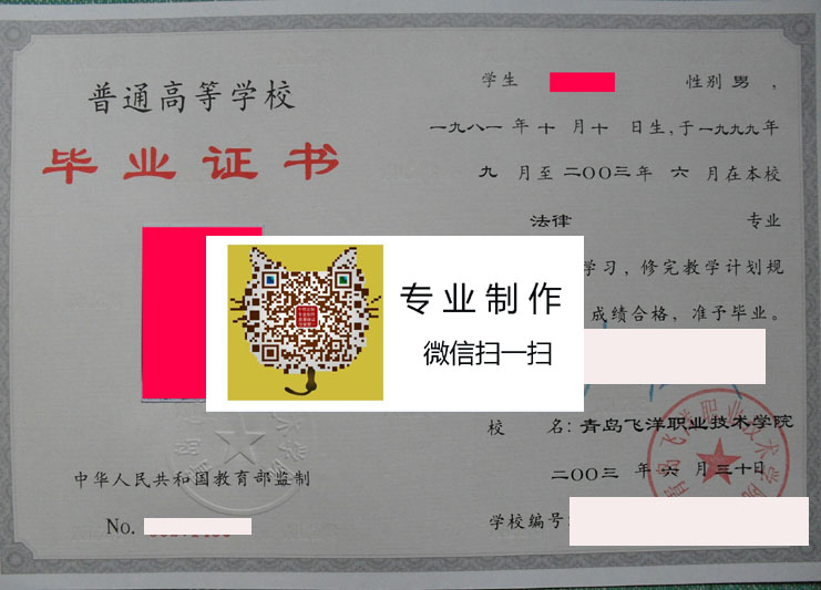 青岛飞扬职业技术学院毕业证样本