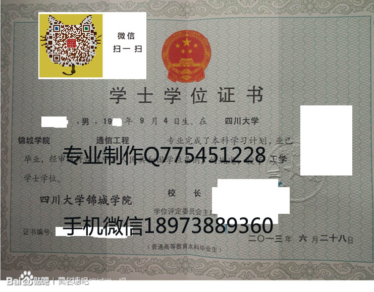 四川大学锦城学院2013学位证样本图片