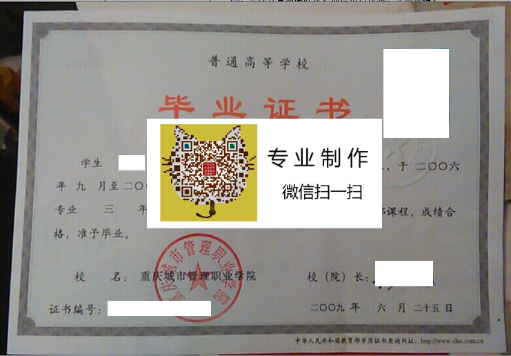 重庆城市管理职业学院毕业证样本