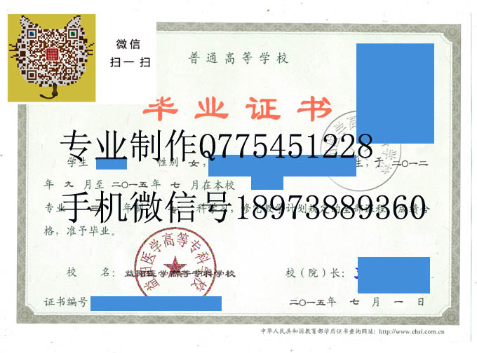 益阳医学高等专科学校毕业证样本
