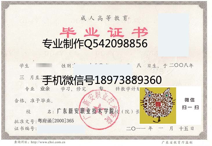 广东新安职业技术学院毕业证样本