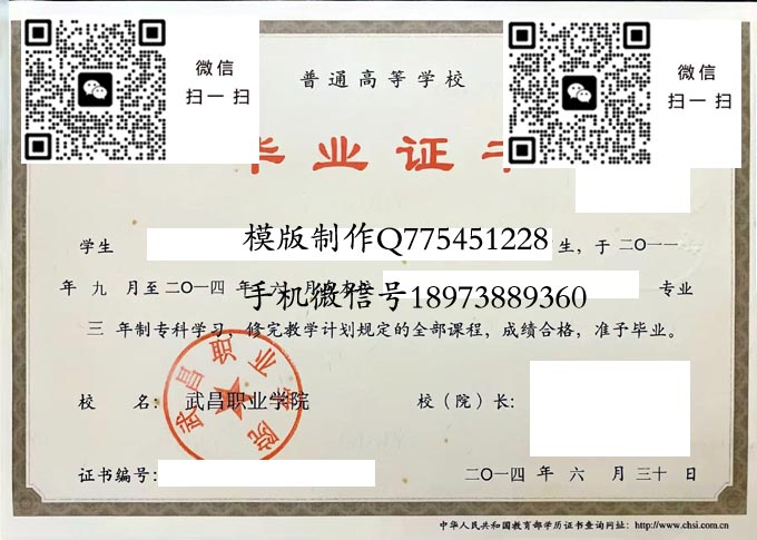 武昌职业学院历届毕业证样本模版图片