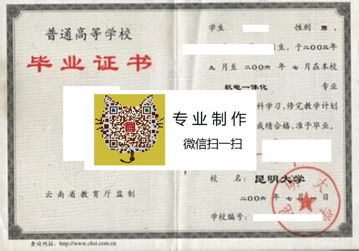 昆明大学毕业证样本