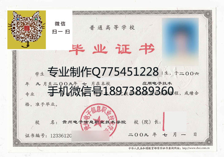 贵州电子信息职业技术学院毕业证样本