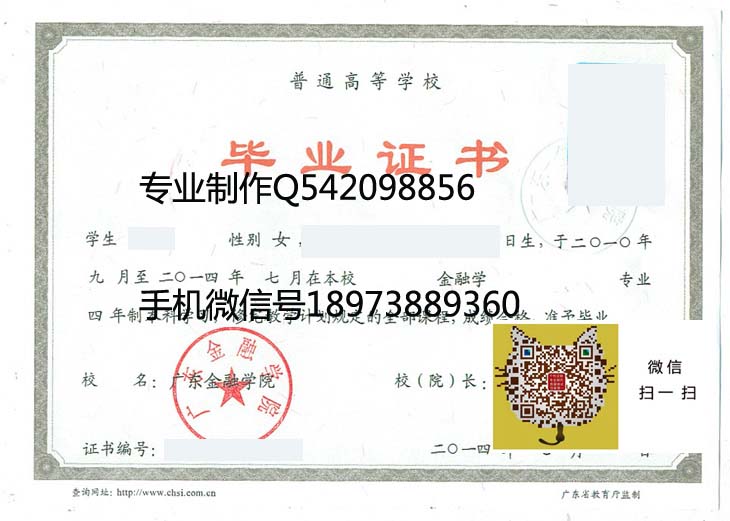 广东金融学院2012年毕业证样本
