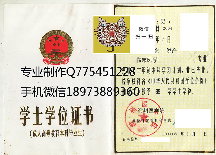 滨州医学院06年学士学位证样本
