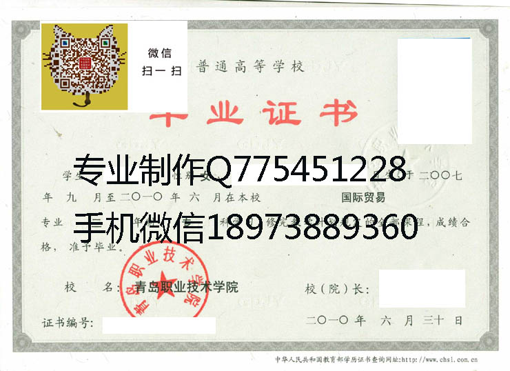 青岛职业技术学院毕业证样本