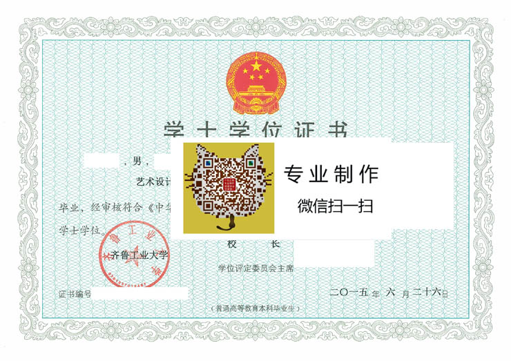 齐鲁工业大学学位证2015年样本图片