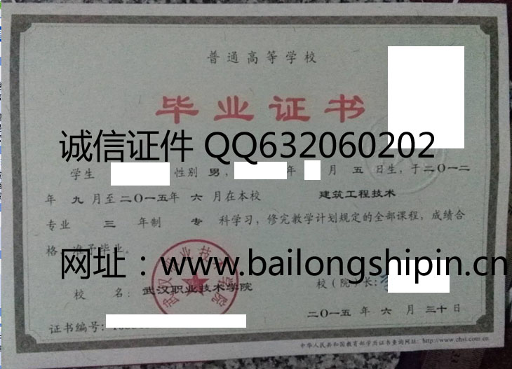 武汉职业技术学院毕业证样本