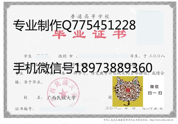 广西民族大学2012年毕业证样本