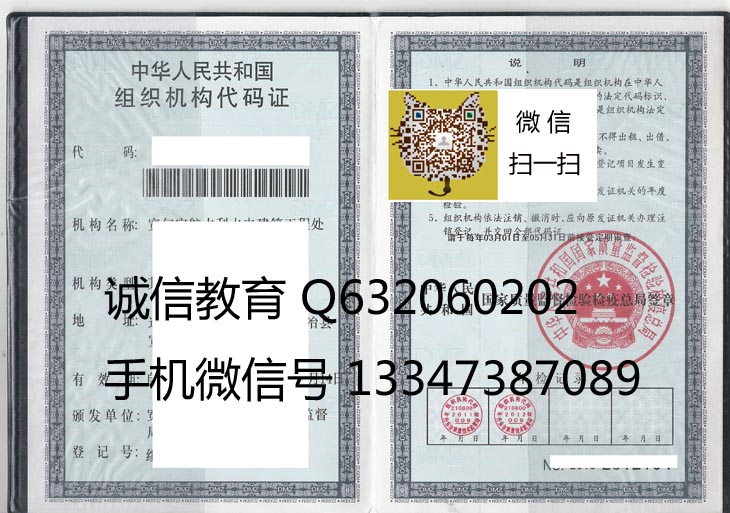 组织机构代码证书样本