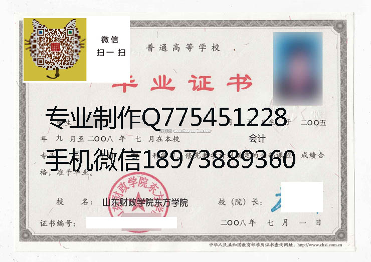 山东财政学院东方学院毕业证样本