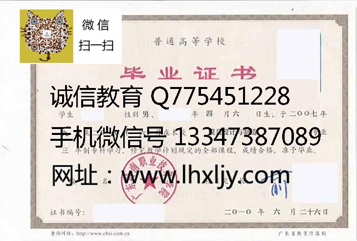 广东岭南职业技术学院毕业证样本