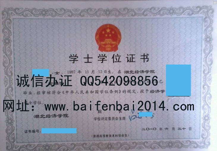 湖北经济学院学位证样本