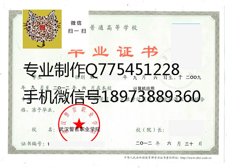 武汉警官职业学院毕业证样本