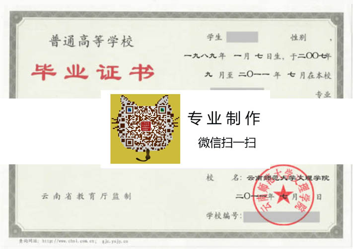 云南师范大学文理学院毕业证样本