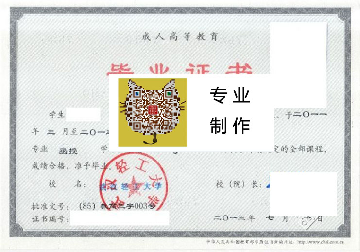 武汉轻工大学毕业证样本
