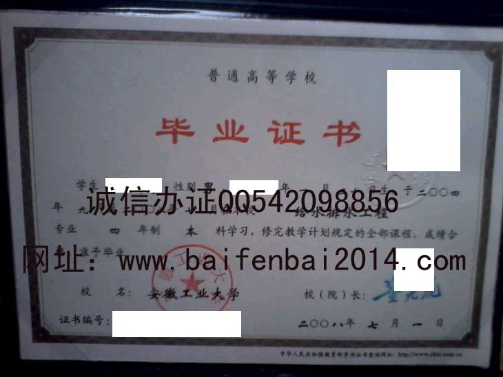 安徽工业大学08年毕业证样本