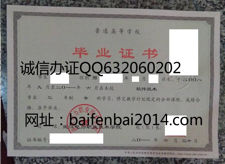 武汉电力职业技术学院2011年毕业证样本