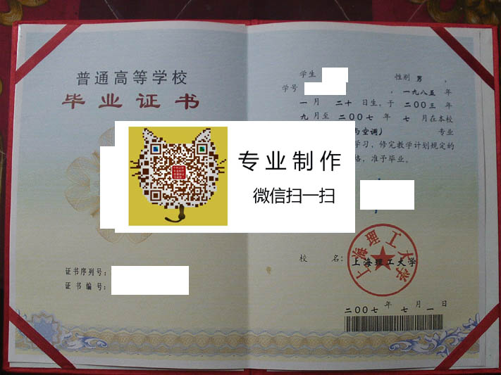 上海理工大学毕业证样本