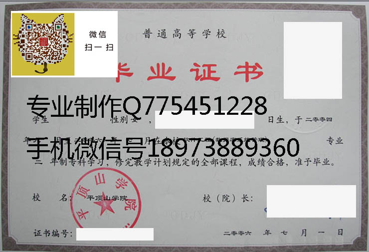 平顶山学院2006年毕业证样本