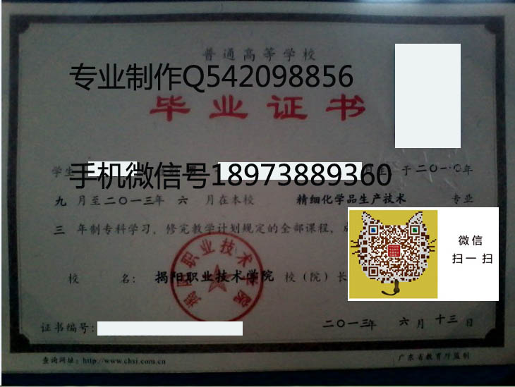 揭阳职业技术学院2013年毕业证样本