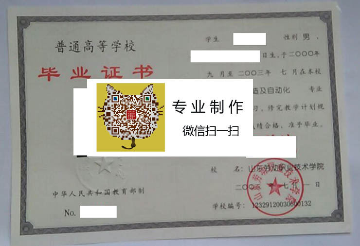 山东劳动职业技术学院毕业证样本