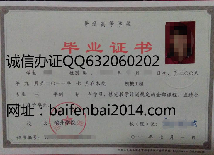 滨州学院2011年毕业证样本