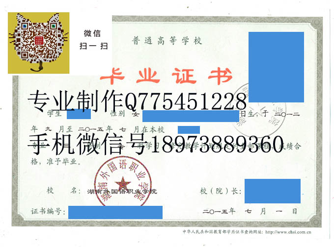 湖南外国语职业学院毕业证样本
