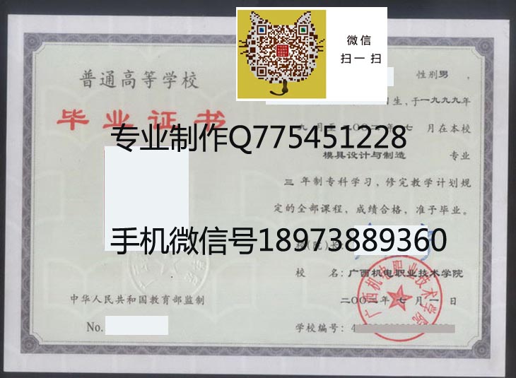 广西机电职业技术学院02年毕业证样本