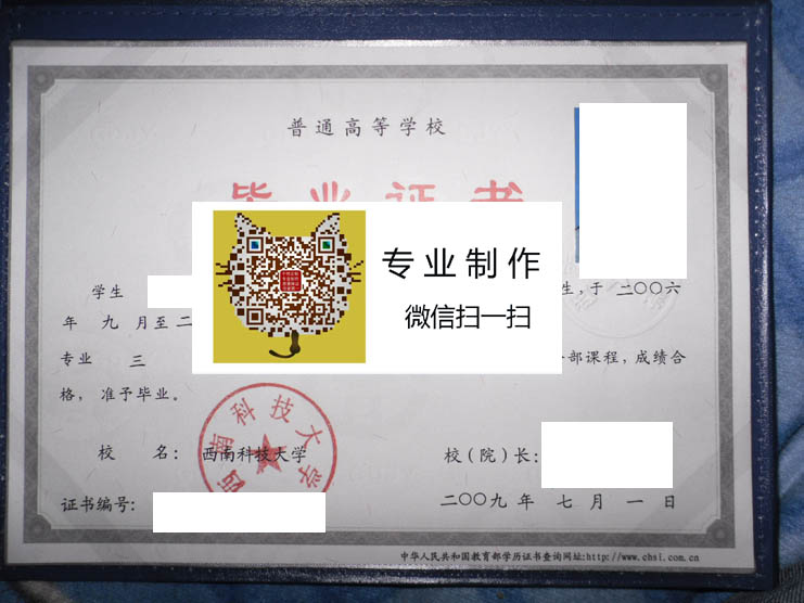 2009年西南科技大学毕业证样本