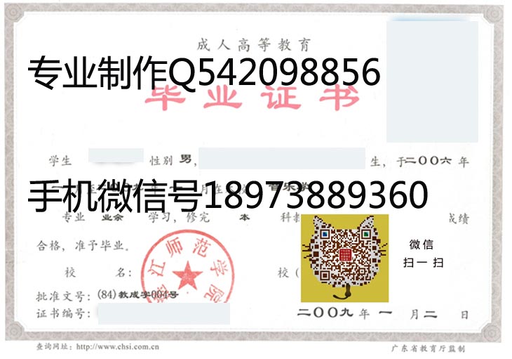 湛江师范学院2008年毕业证样本