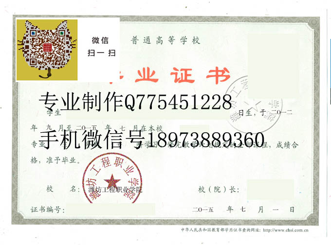 潍坊工程职业学院毕业证样本