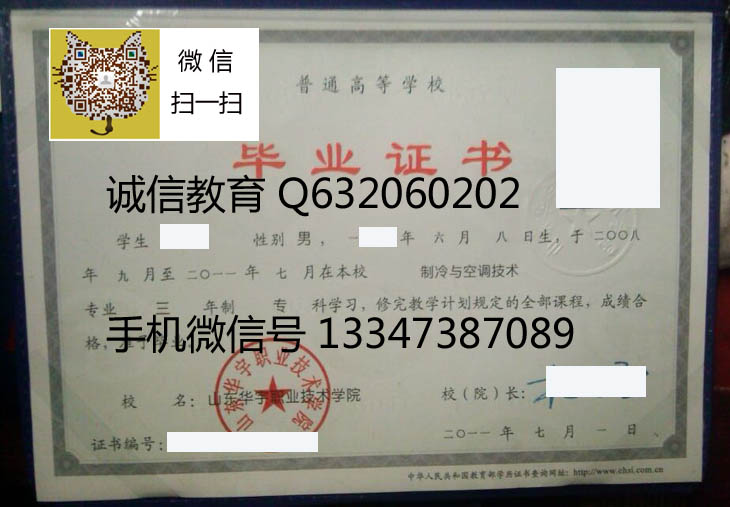 山东华宇职业技术学院毕业证样本
