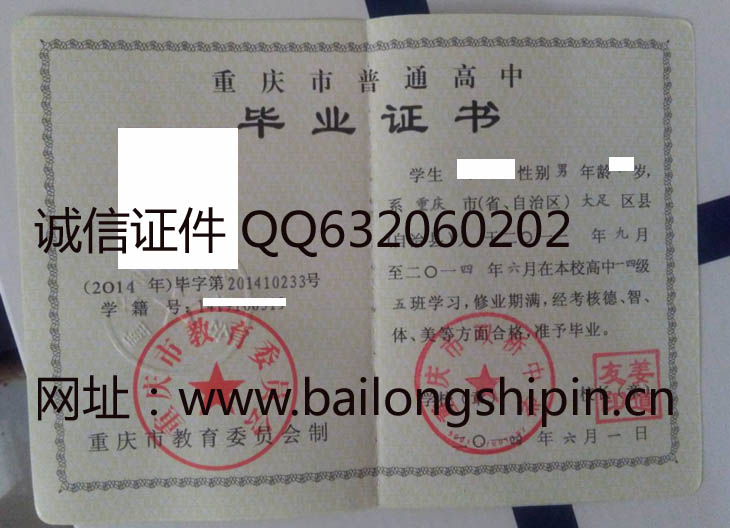重庆高中毕业证样本