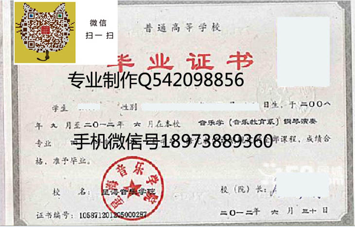 星海音乐学院毕业证样本